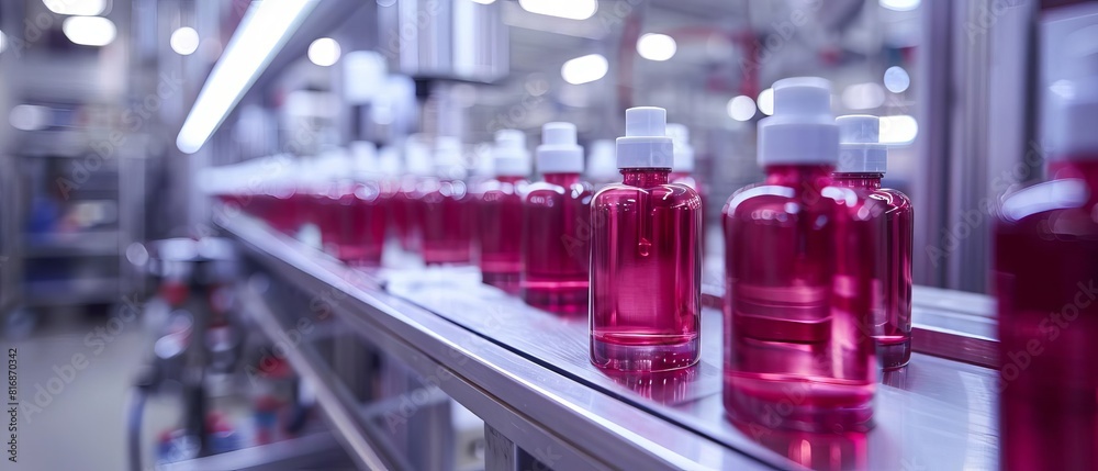 Luxury cosmetics production line in a bright and modern factory, elegant assembly of beauty products Luxury cosmetics production line in a bright and modern factory, elegant assembly of beauty products