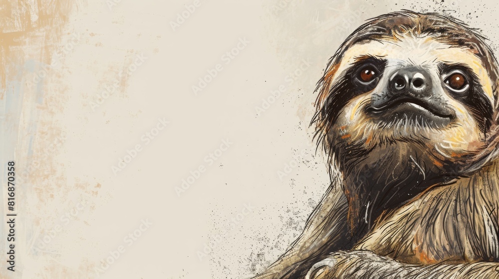 Fototapeta premium Bradypus Profile - Slow Mammal with Lazy Traits: Minimalist Biography Banner