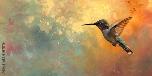 Painting of a flying hummingbird 