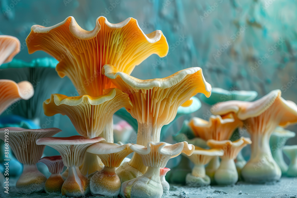 Pastel-colored 3D mushrooms, depicted with the essence of Documentary Photography Pastel-colored 3D mushrooms, depicted with the essence of Documentary Photography