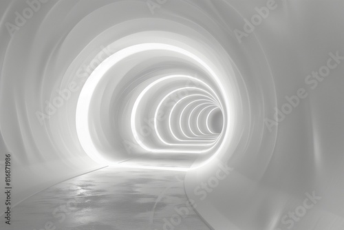 Surreal white tunnel, where reality bends and shapes morph in endless transformation.