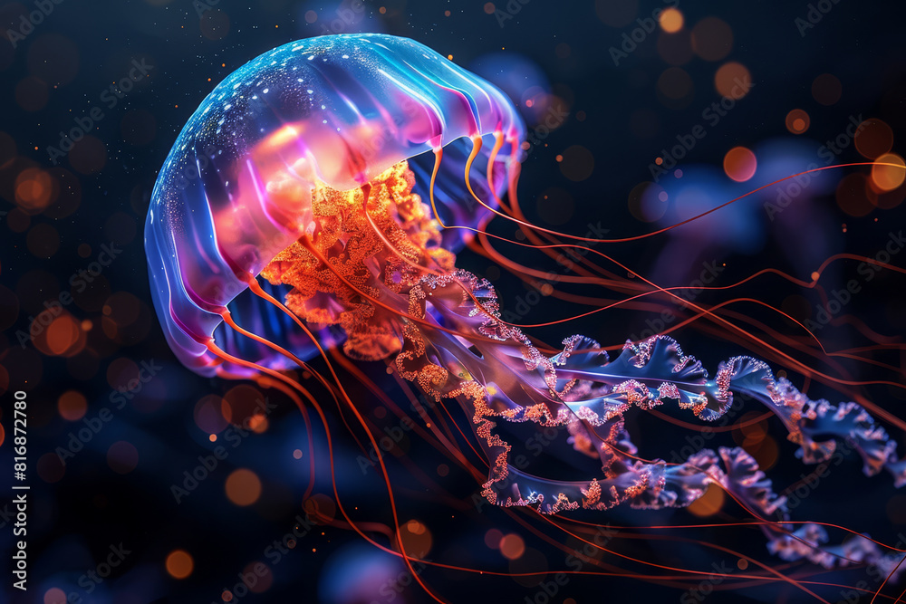 Naklejka premium The dangerous beauty of 3D-rendered venomous jellyfish