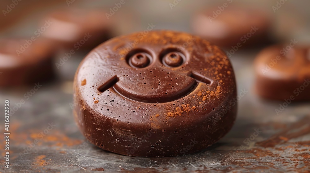 chocolate smile faces on the table, badge, coin, made of chips chocolate smile faces on the table, badge, coin, made of chips