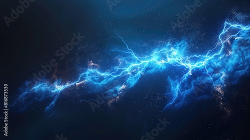 Dramatic blue and black background with lightning. Perfect for weather-related designs