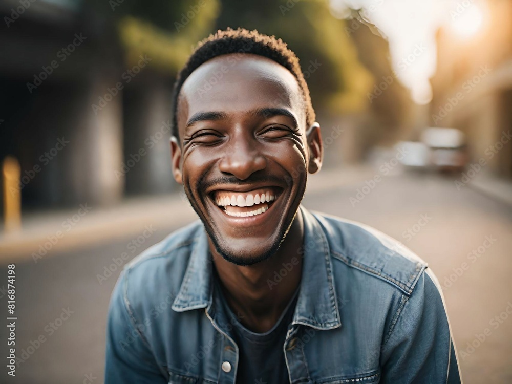 portrait of smiling american male in casual wear sitting on the street portrait of smiling american male in casual wear sitting on the street