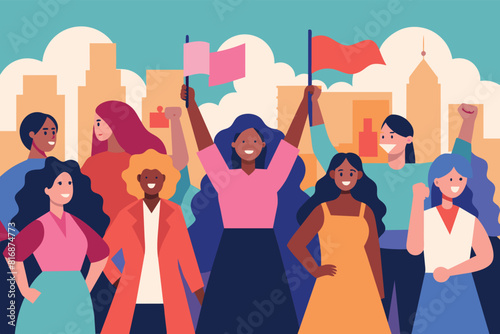 women's revolution. feminists protesting in the metropolis. struggle for justice and equality.