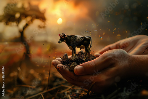 miniature Indian cow on hand photo