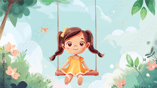 Cute Little girl sitting on the swing style vector