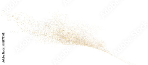Shining gold dust. Small shiny dust particles fall chaotically on a transparent background. Christmas background. Powder scattering effect. Vector 10 EPS