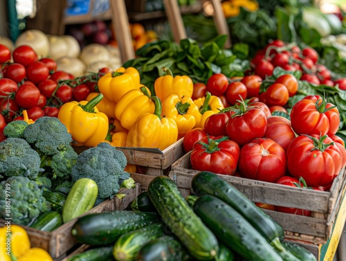 Organic Produce and Local Farming Initiatives - Close-up of organic vegetables at a local farm market  with a simple background to emphasize the freshness and local sourcing Side view Digital binary a
