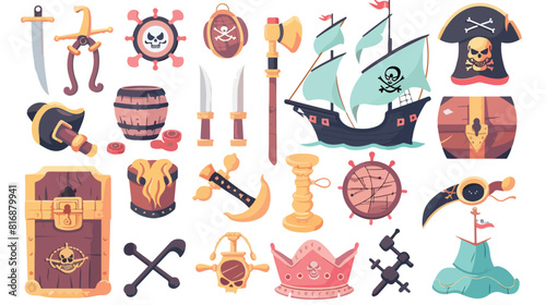 Cute of pirate accessories and symbols collection vector