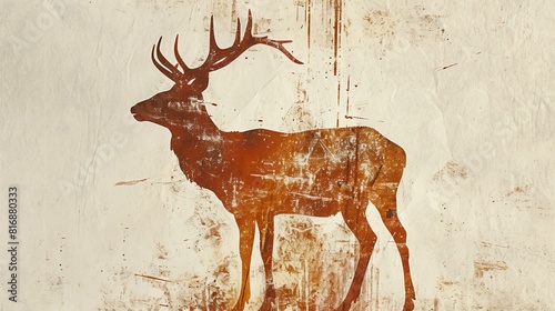 Fototapeta Naklejka Na Ścianę i Meble -  Side View of Deer Cervidae: Minimalist Art with White Background Copy Space