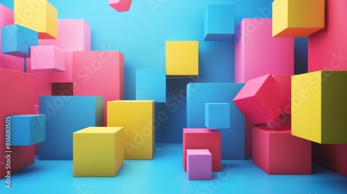 Colorful cubes on a geometric background in 3D