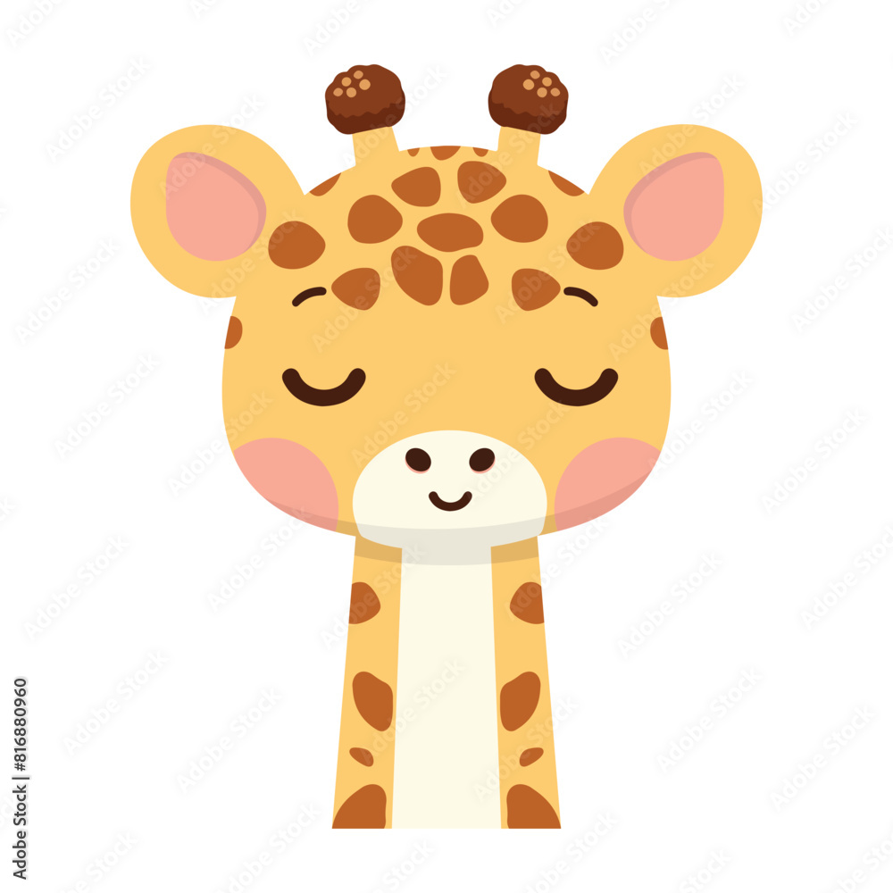 Fototapeta premium Cute giraffe head Cartoon flat