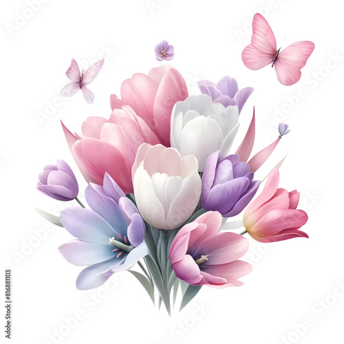 3d bouquet of tulips with butterfly