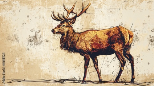 Fototapeta Naklejka Na Ścianę i Meble -  Cervidae: Minimalistic Illustration for Biography Template of a Graceful Herbivore