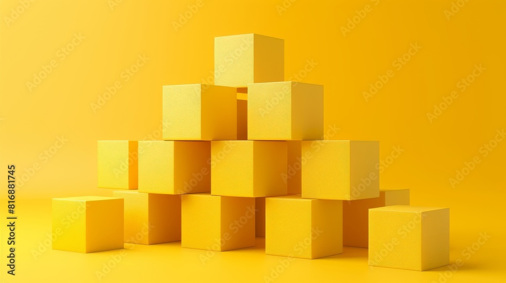 Geometric design, abstract 3D render of yellow cube Geometric design, abstract 3D render of yellow cube