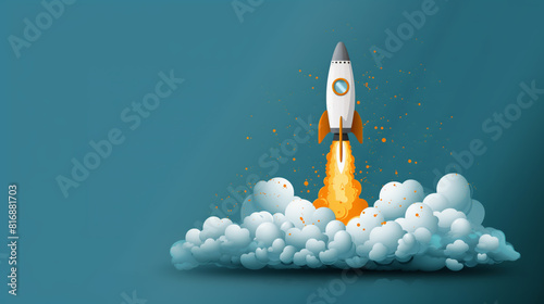 startup concept with starting rocket, graphic illustration