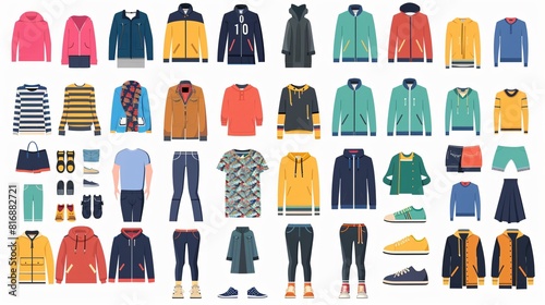 A grid of 30 different types of coats and jackets.