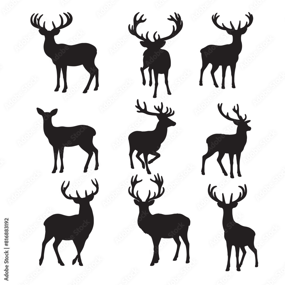 set of deer silhouettes on white set of deer silhouettes on white