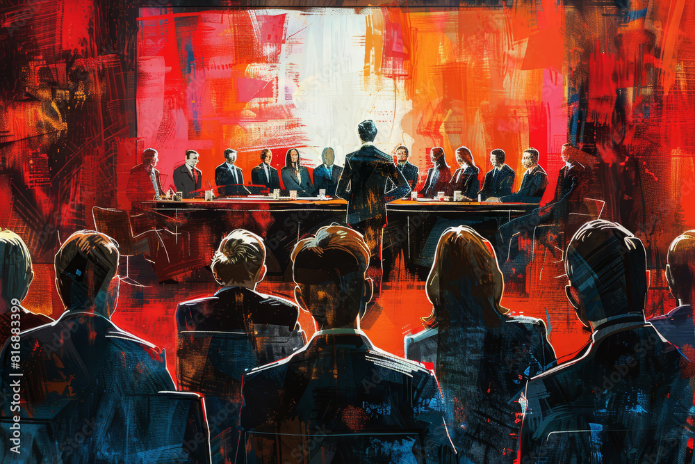 Obraz premium Business Negotiation in a Modern Office Illustration.