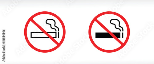No smoking Stop smoke. Hotel service Cigarette line and flat icons set, editable stroke isolated on white, linear vector outline illustration, symbol logo design style