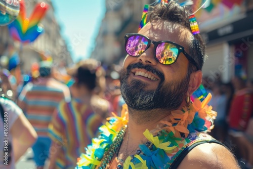 As the parade route unfolded, the portrait of the gay man became a focal point, his beaming smile a testament to the resilience and unity found in celebrating pride together as a community