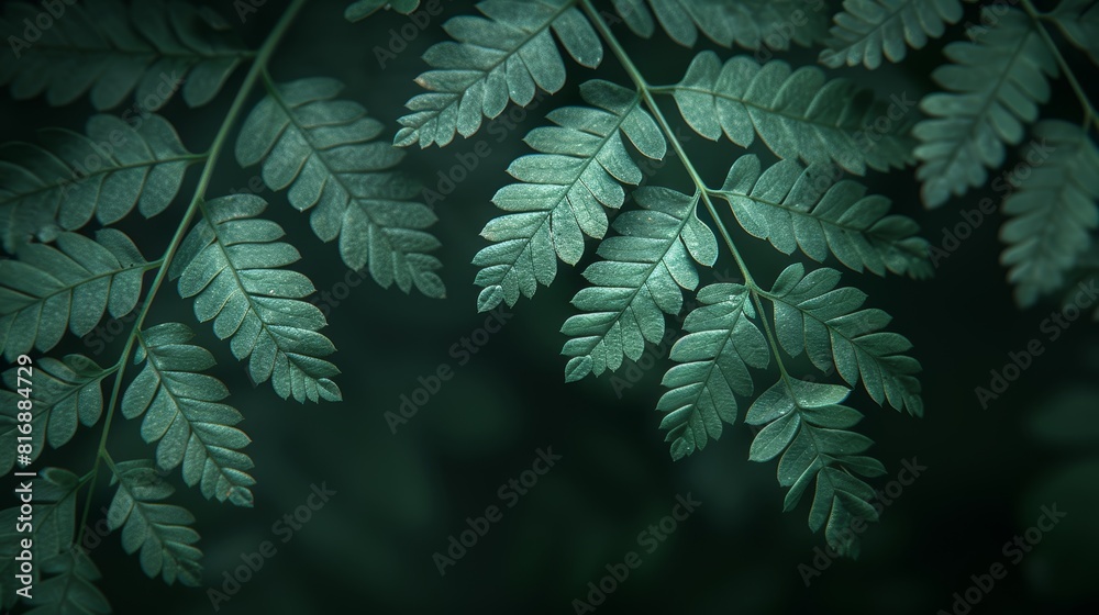 Close-up view of the intricate patterns and dew drops on fern leaves in a shaded forest area, capturing the detailed textures and shades of green Close-up view of the intricate patterns and dew drops on fern leaves in a shaded forest area, capturing the detailed textures and shades of green