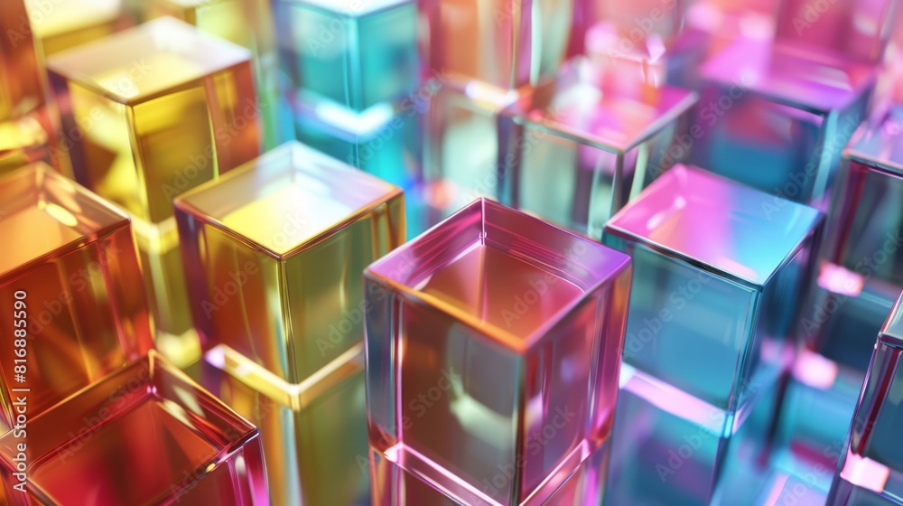 The background is animated with colorful glass cubes within a 4k looping video, and the objects are rendered in 3D The background is animated with colorful glass cubes within a 4k looping video, and the objects are rendered in 3D