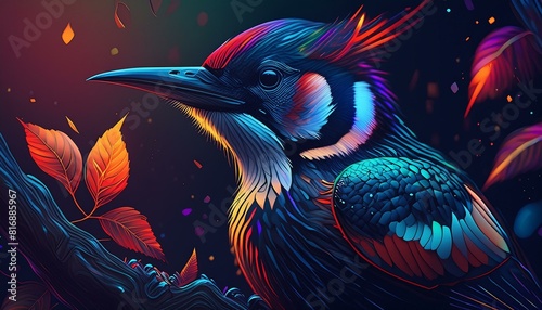 Bird woodpecker photorealistic, detailed, colorful, high-contrast, woodpecker,oiseau, nature, animal, faune, birds  photo