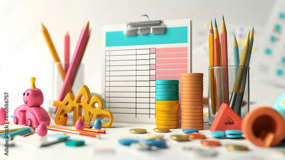 Obraz premium 3D Flat Cartoon Financial Checklist Template for Organization and Budgeting on White Background Ideal for Finance Content