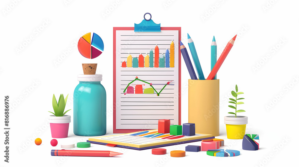 Fototapeta premium A Detailed Financial Goal List for Personal Finance in 3D Flat Cartoon Style Ideal for Financial Planning and Goal Setting Content on a White Background