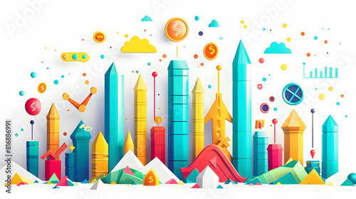3D Flat Cartoon Financial Growth Chart: Detailed Representation of Investment Trends on White Background   Ideal for Finance and Business Content
