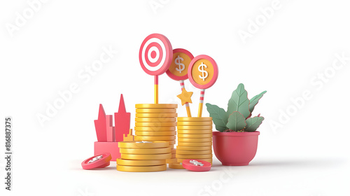 3D Flat Cartoon Style Financial Target on White Background: Goal Setting  Personal Finance Concept for Finance or Goal Oriented Content photo