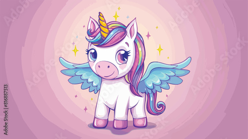 Cute unicorn Vector cartoon with wings style vector