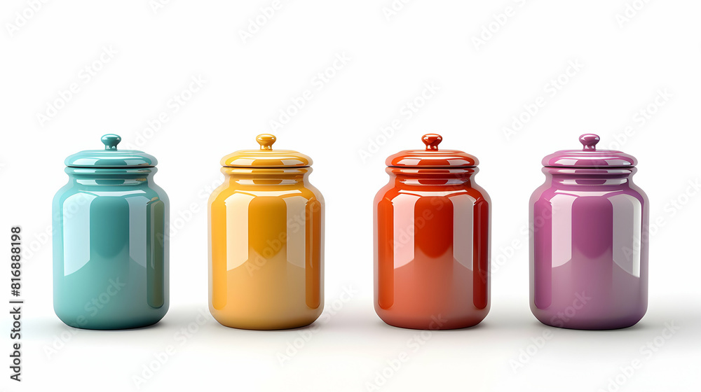 3D Flat Cartoon Kitchen Canisters Set: Home Organization Decor and Style on White Background Ideal for Kitchen, Home, and Lifestyle Content 3D Flat Cartoon Kitchen Canisters Set: Home Organization Decor and Style on White Background Ideal for Kitchen, Home, and Lifestyle Content