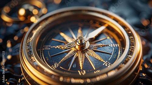 Close-up of vintage golden compass