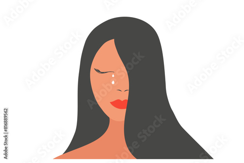 Crying woman face with tears. Sadness and depression, broken heart feeling and stop violence against woman concept
