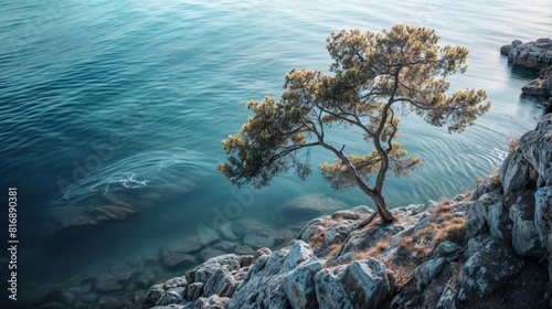 Fototapeta Naklejka Na Ścianę i Meble -  Pine tree on the shore of the Adriatic Sea in Croatia