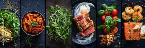 Obraz  z motywem A variety of fresh food dishes are displayed in a collage format