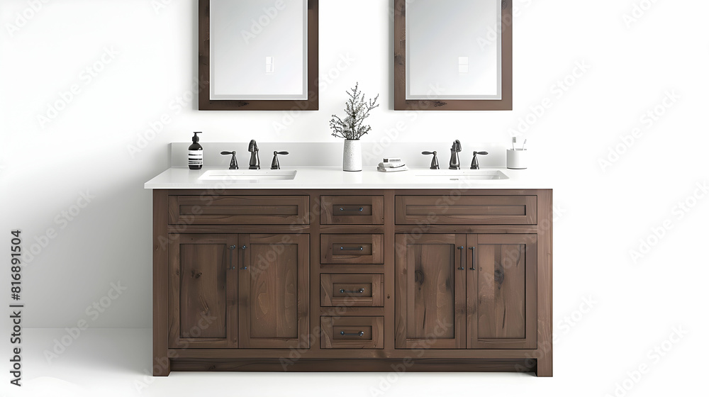 Photo realistic modern bathroom vanity isolated on white background for home decor and lifestyle content Photo realistic modern bathroom vanity isolated on white background for home decor and lifestyle content