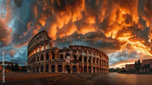 Colosseum in rome at sunset for travel or history themed designs