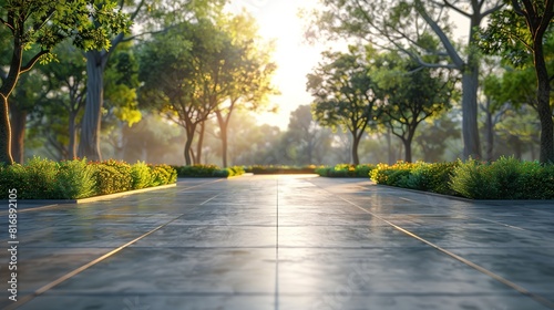 Modern architecture empty concrete floor in city park. High angle view of outdoor space background.