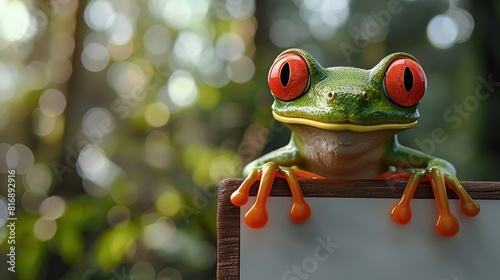 A cute red-eyed green frog. Animal tropical exotic amphibian photo