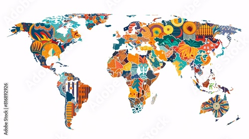 A vibrant world map featuring various countries and continents  displayed on a clean white background