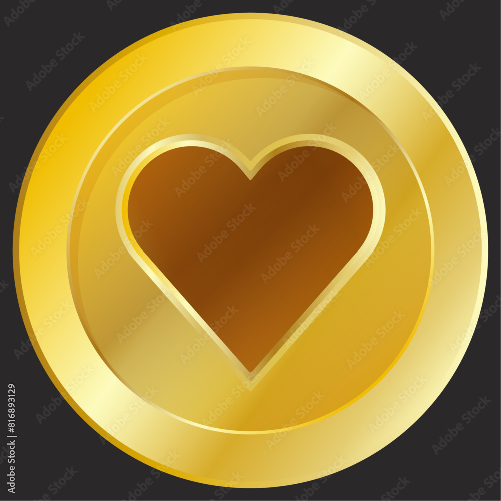 Gold coin with a heart symbol on it Gold coin with a heart symbol on it