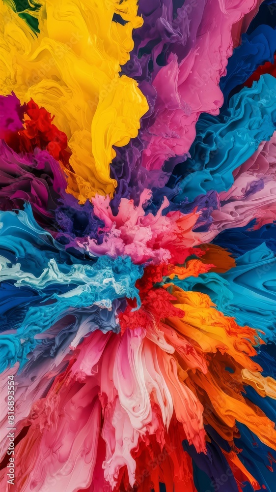 Vibrant Explosion of Colorful Abstract Fluid Art Painting
