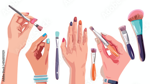Four of women and female hands with manicure and poli photo