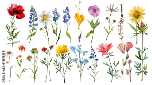 Vibrant Botanical Showcasing Variety of Blooming Wildflowers and Plants in Natural Setting