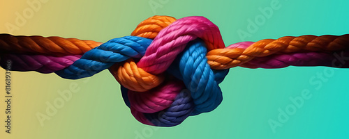  Team rope diverse strength connect partnership together teamwork unity communicate support. Strong diverse network rope team concept integrate braid colour background cooperation empower power.